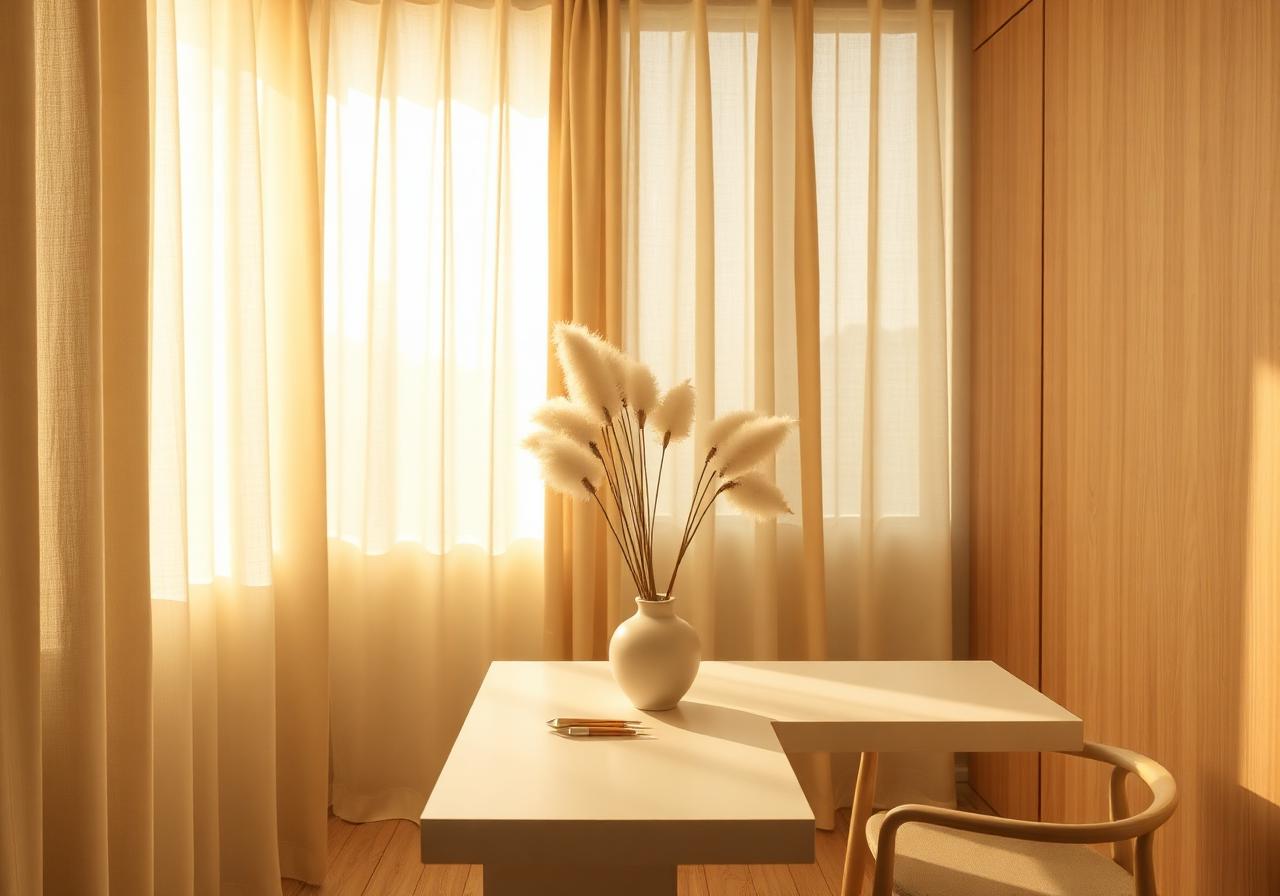 Interior of Navi&Co Studio with linen curtains and warm wood tones